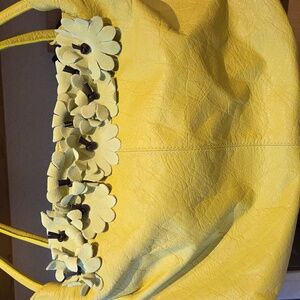 Berge Yellow Leather Flower Applique Shoulder Bag